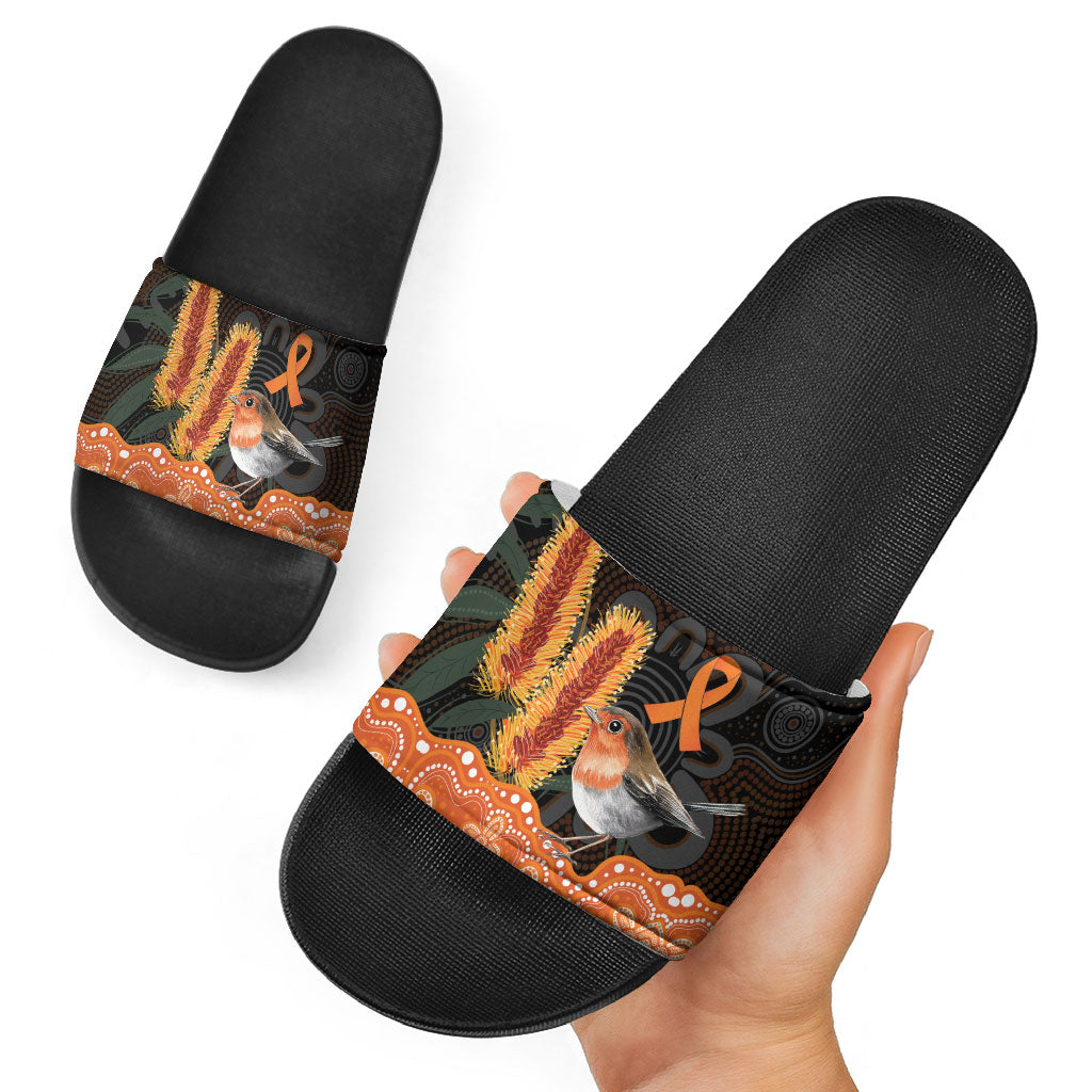 Australia Leukemia Awareness Month Slide Sandals Flame Robin Bottlebrush Aboriginal Art