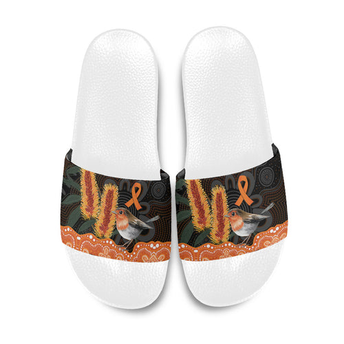 Australia Leukemia Awareness Month Slide Sandals Flame Robin Bottlebrush Aboriginal Art