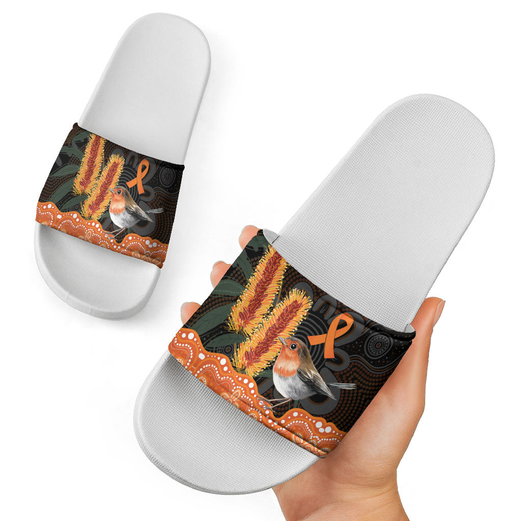 Australia Leukemia Awareness Month Slide Sandals Flame Robin Bottlebrush Aboriginal Art