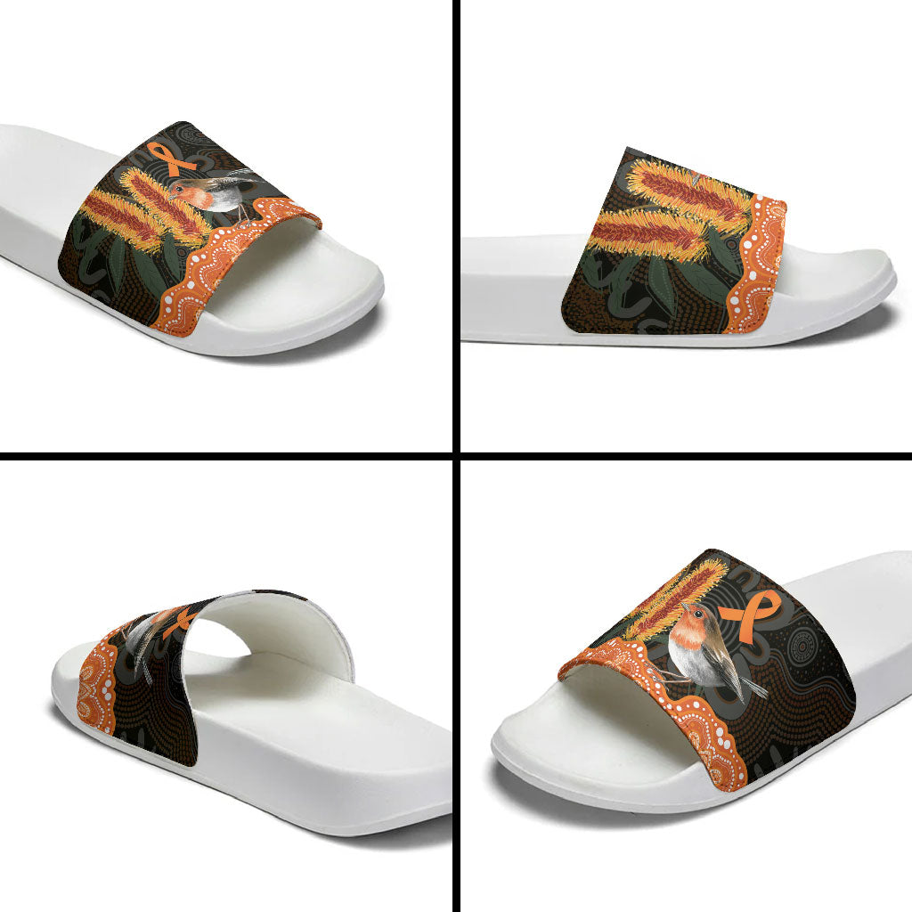 Australia Leukemia Awareness Month Slide Sandals Flame Robin Bottlebrush Aboriginal Art