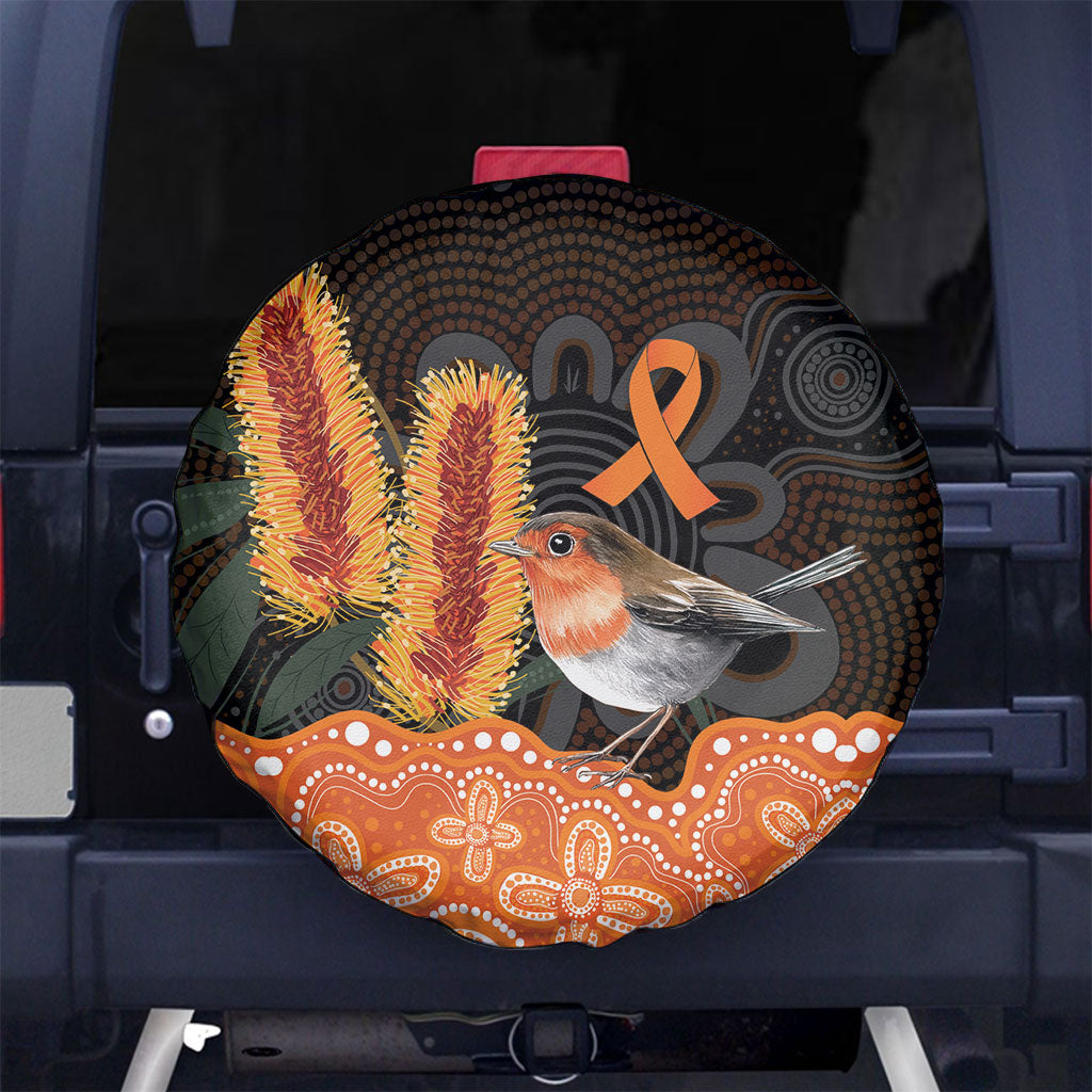 Australia Leukemia Awareness Month Spare Tire Cover Flame Robin Bottlebrush Aboriginal Art