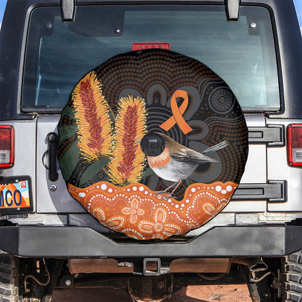 Australia Leukemia Awareness Month Spare Tire Cover Flame Robin Bottlebrush Aboriginal Art