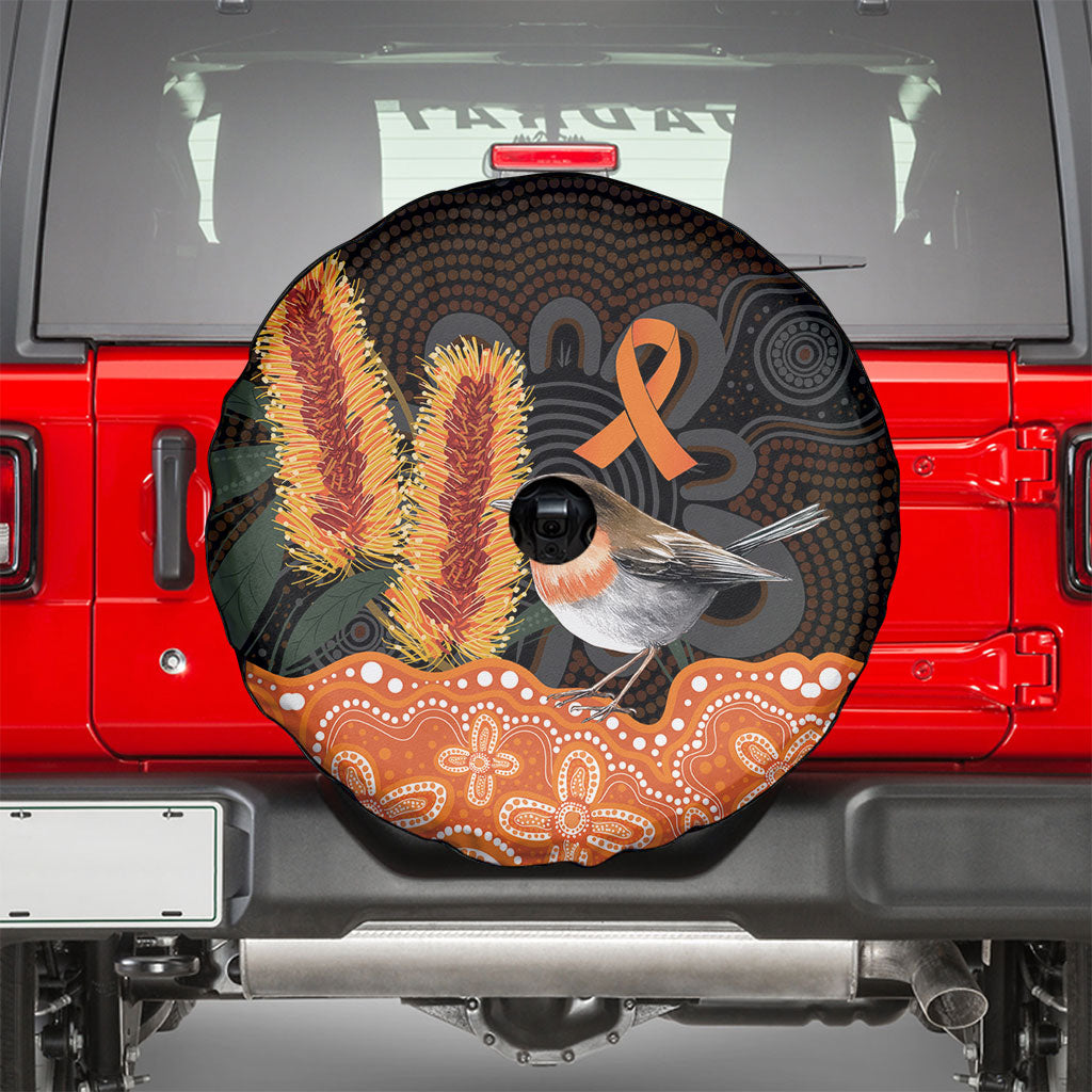Australia Leukemia Awareness Month Spare Tire Cover Flame Robin Bottlebrush Aboriginal Art