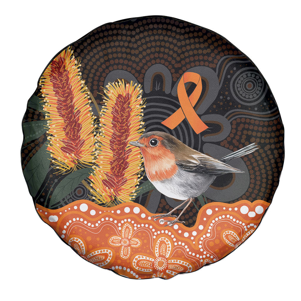 Australia Leukemia Awareness Month Spare Tire Cover Flame Robin Bottlebrush Aboriginal Art