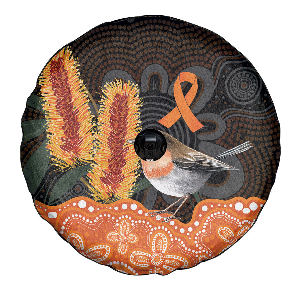 Australia Leukemia Awareness Month Spare Tire Cover Flame Robin Bottlebrush Aboriginal Art