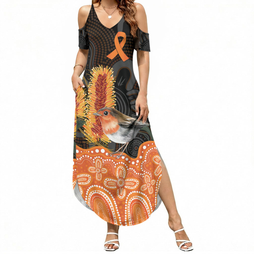 Australia Leukemia Awareness Month Summer Maxi Dress Flame Robin Bottlebrush Aboriginal Art