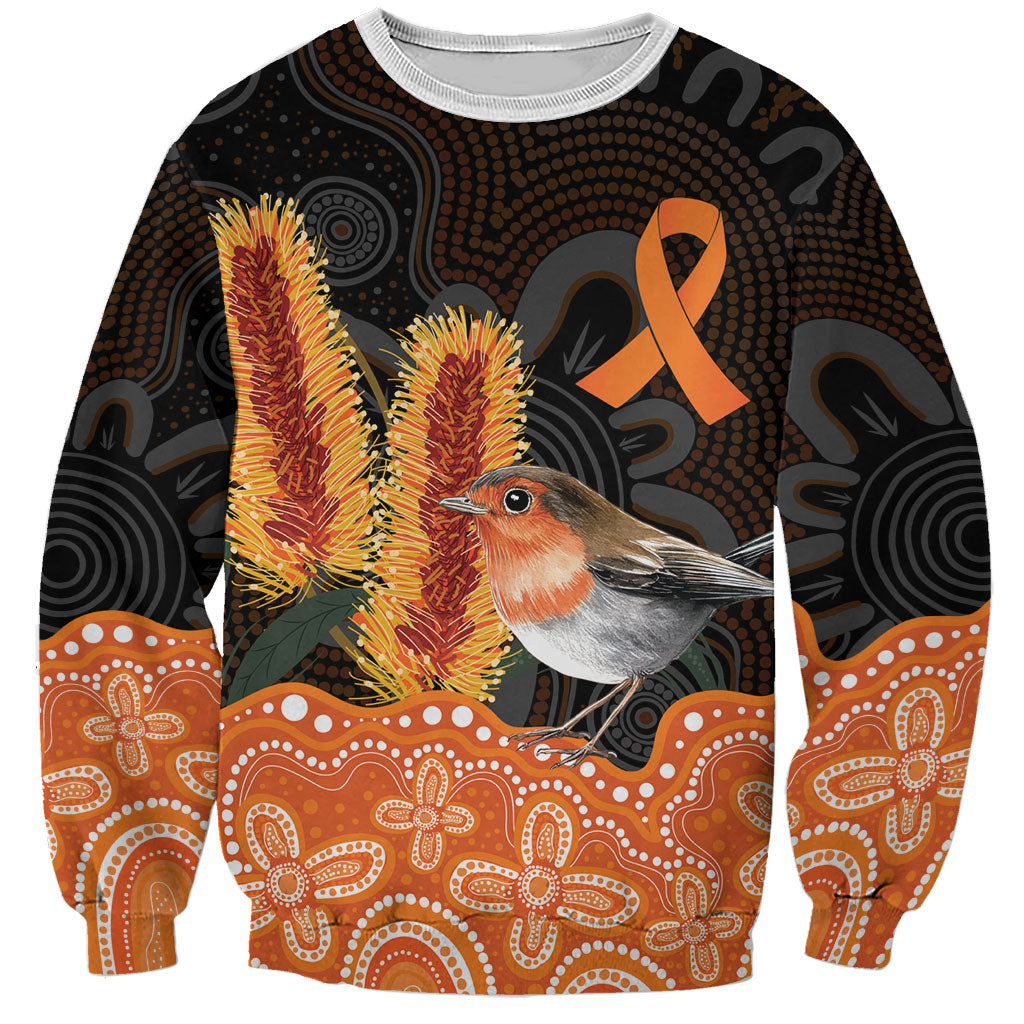 Australia Leukemia Awareness Month Sweatshirt Flame Robin Bottlebrush Aboriginal Art