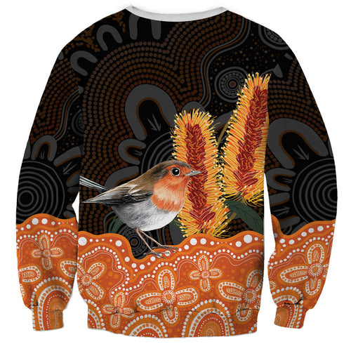 Australia Leukemia Awareness Month Sweatshirt Flame Robin Bottlebrush Aboriginal Art