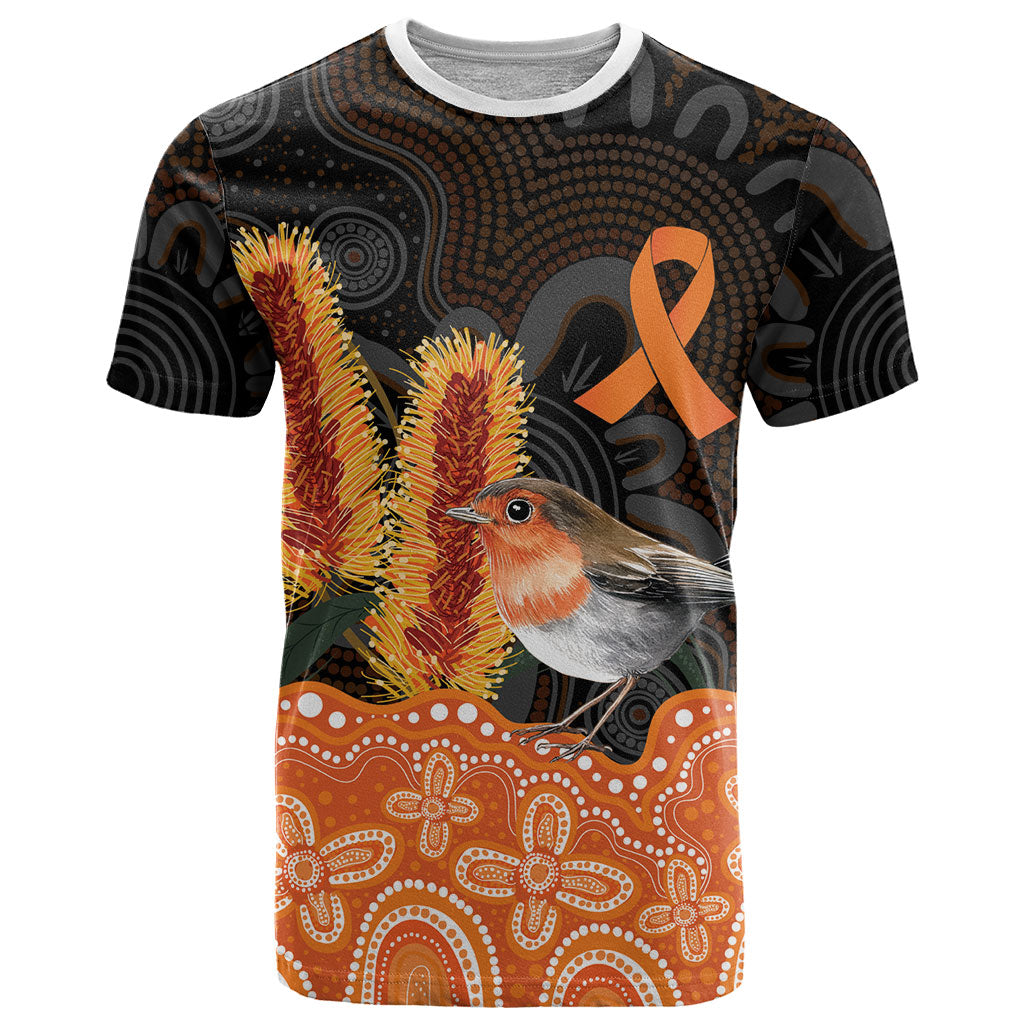 Australia Leukemia Awareness Month T Shirt Flame Robin Bottlebrush Aboriginal Art