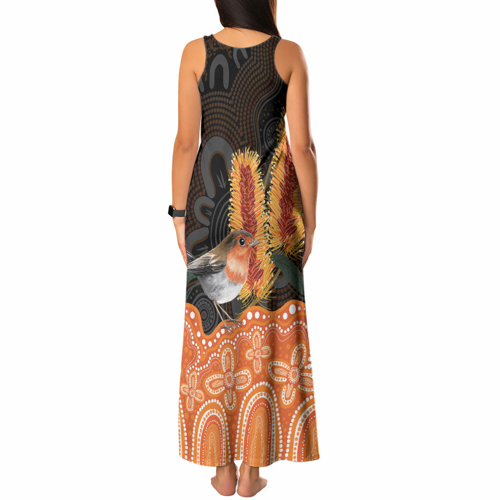 Australia Leukemia Awareness Month Tank Maxi Dress Flame Robin Bottlebrush Aboriginal Art