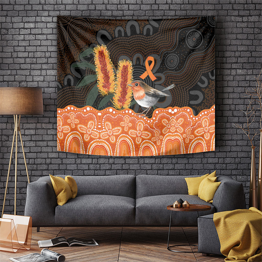 Australia Leukemia Awareness Month Tapestry Flame Robin Bottlebrush Aboriginal Art
