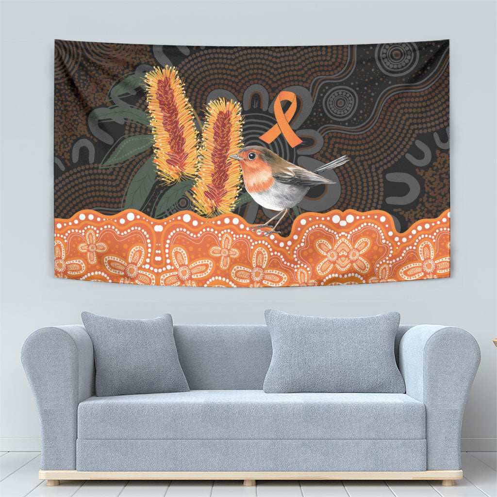 Australia Leukemia Awareness Month Tapestry Flame Robin Bottlebrush Aboriginal Art