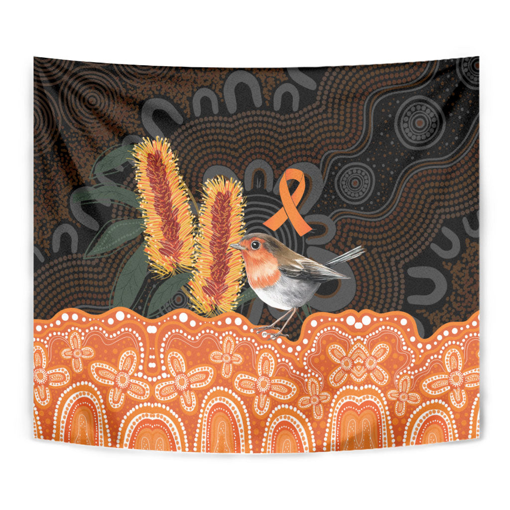 Australia Leukemia Awareness Month Tapestry Flame Robin Bottlebrush Aboriginal Art