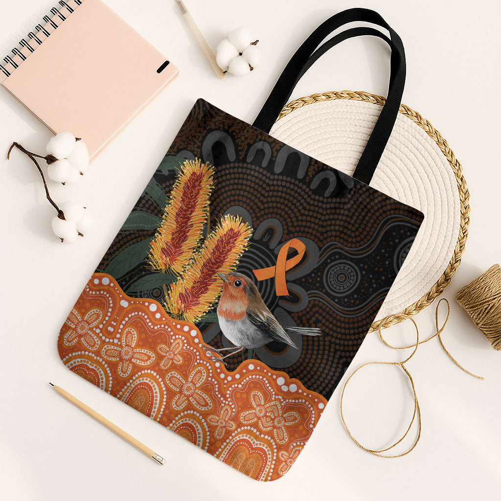 Australia Leukemia Awareness Month Tote Bag Flame Robin Bottlebrush Aboriginal Art