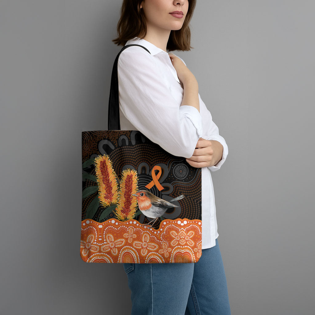 Australia Leukemia Awareness Month Tote Bag Flame Robin Bottlebrush Aboriginal Art