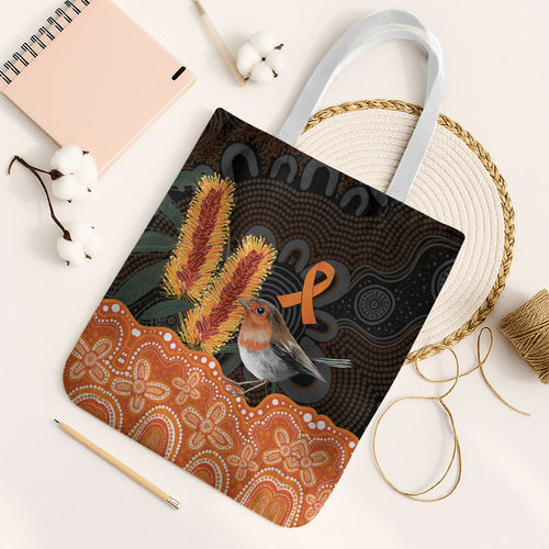 Australia Leukemia Awareness Month Tote Bag Flame Robin Bottlebrush Aboriginal Art