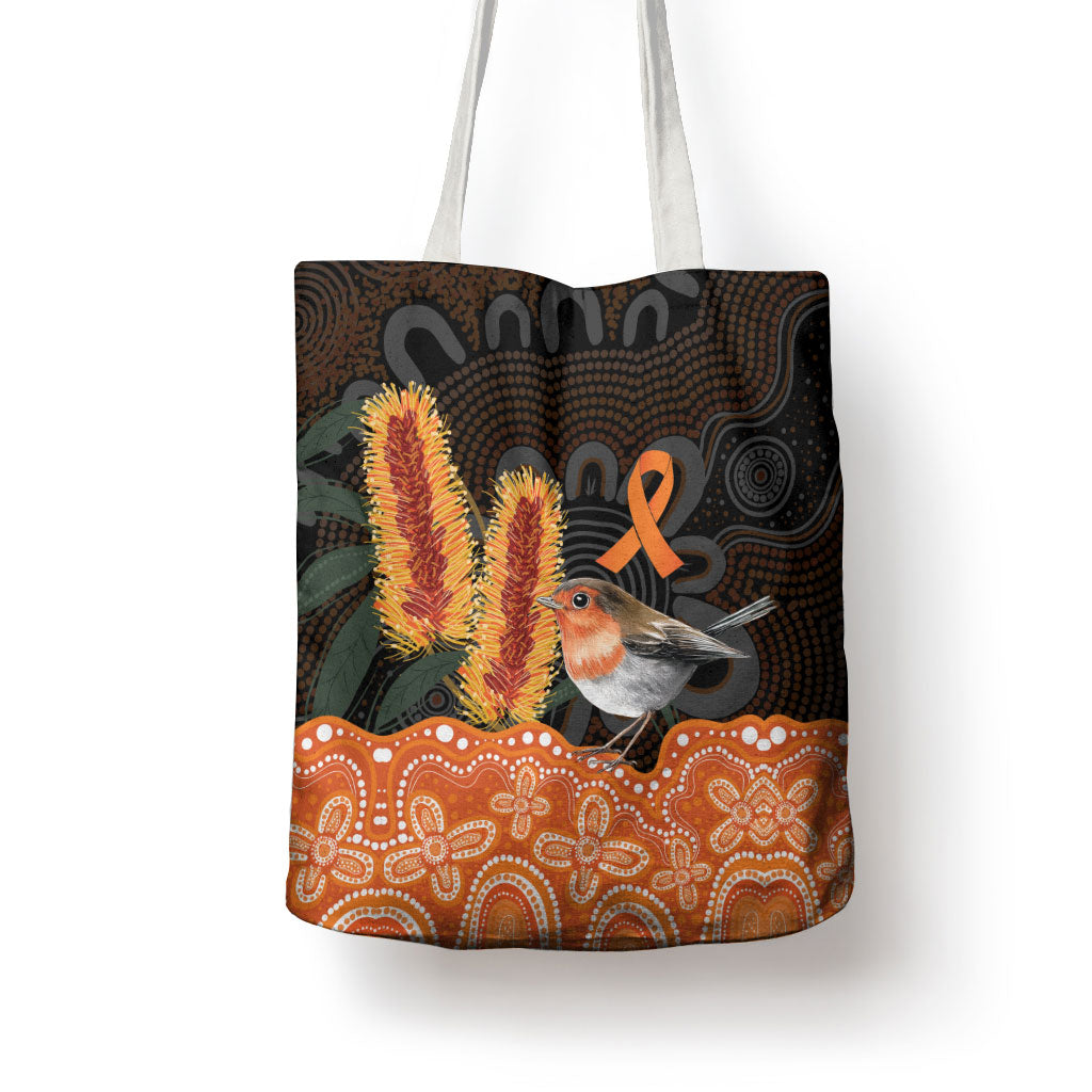 Australia Leukemia Awareness Month Tote Bag Flame Robin Bottlebrush Aboriginal Art