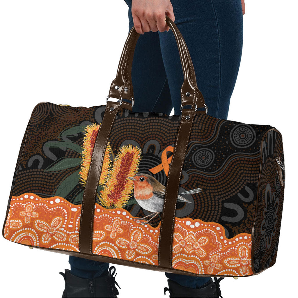 Australia Leukemia Awareness Month Travel Bag Flame Robin Bottlebrush Aboriginal Art