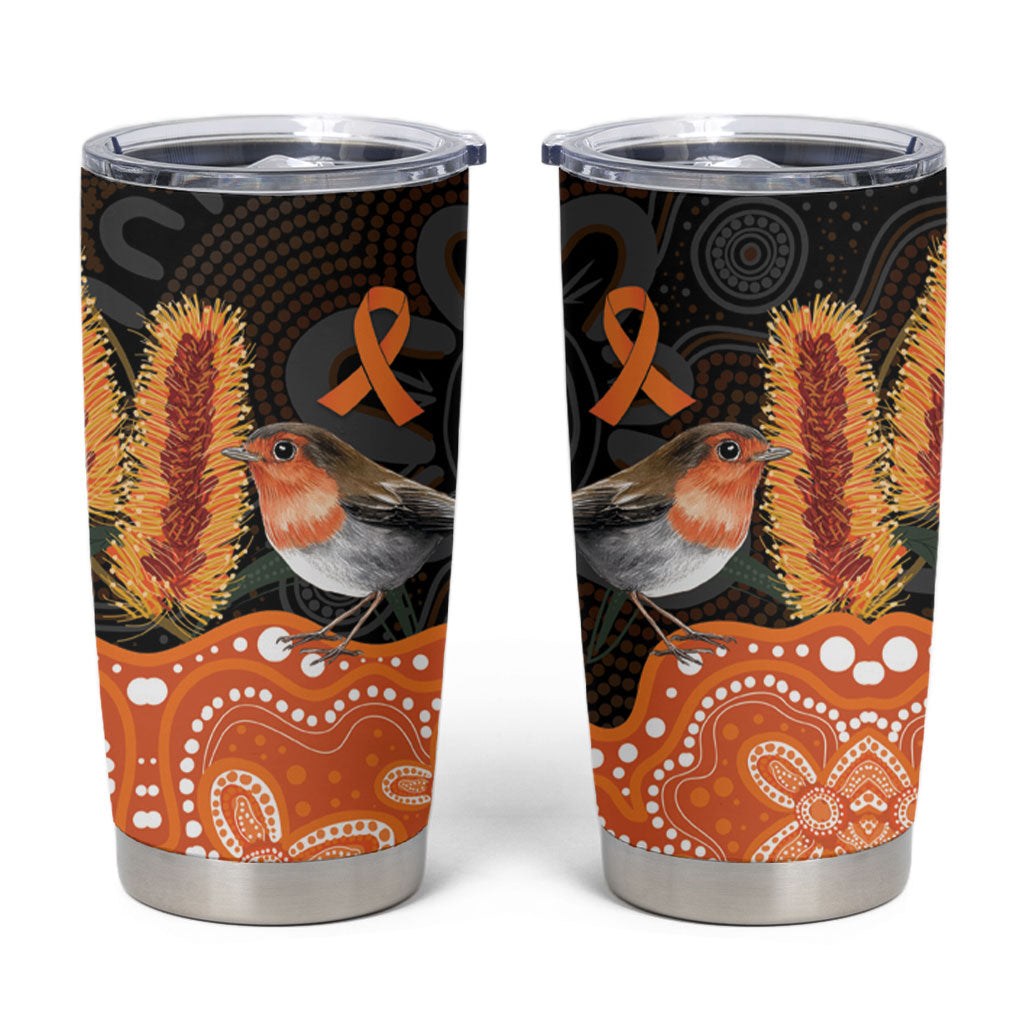 Australia Leukemia Awareness Month Tumbler Cup Flame Robin Bottlebrush Aboriginal Art