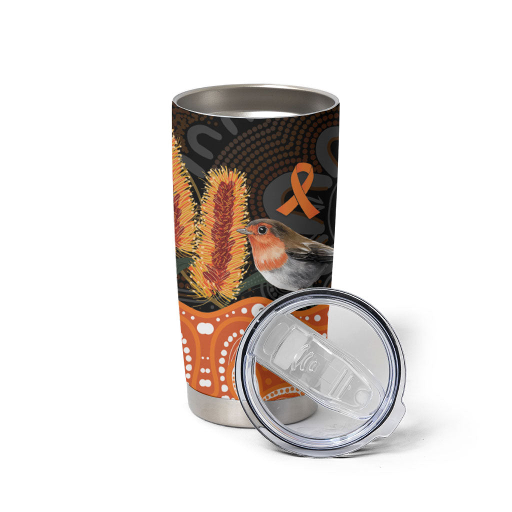 Australia Leukemia Awareness Month Tumbler Cup Flame Robin Bottlebrush Aboriginal Art