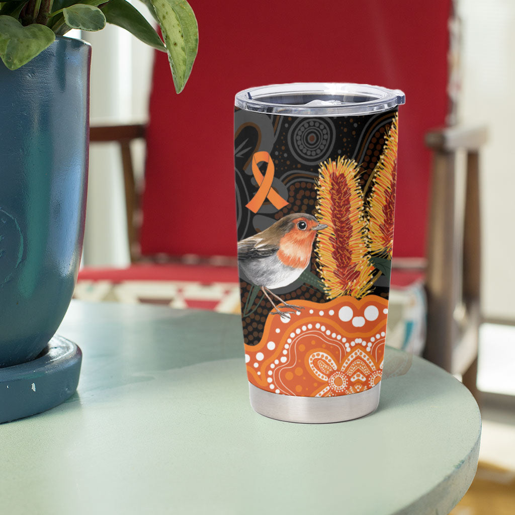 Australia Leukemia Awareness Month Tumbler Cup Flame Robin Bottlebrush Aboriginal Art