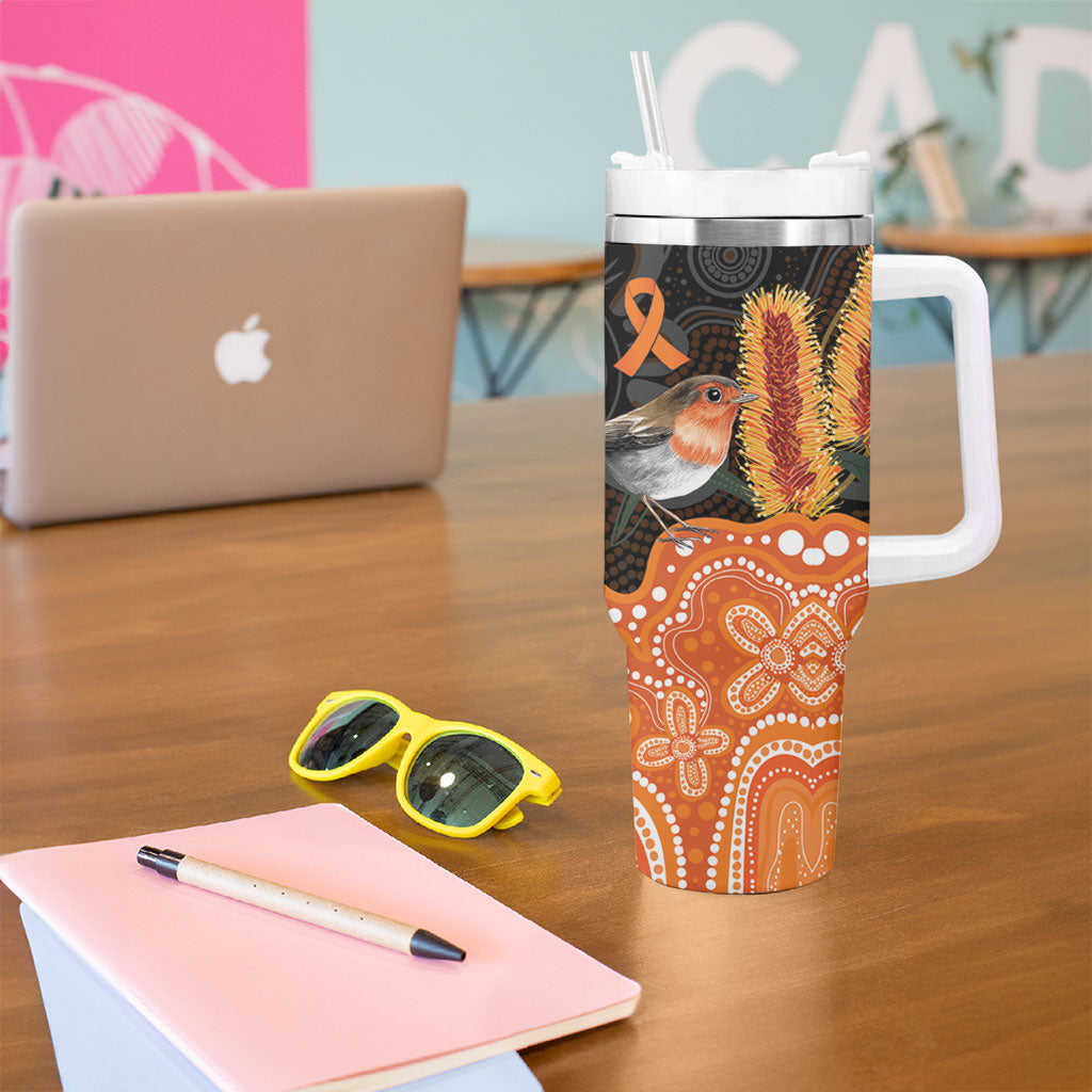 Australia Leukemia Awareness Month Tumbler With Handle Flame Robin Bottlebrush Aboriginal Art