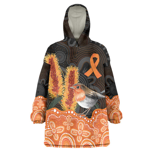 Australia Leukemia Awareness Month Wearable Blanket Hoodie Flame Robin Bottlebrush Aboriginal Art