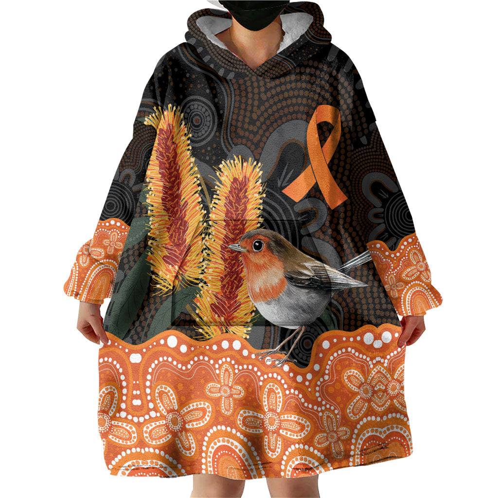 Australia Leukemia Awareness Month Wearable Blanket Hoodie Flame Robin Bottlebrush Aboriginal Art