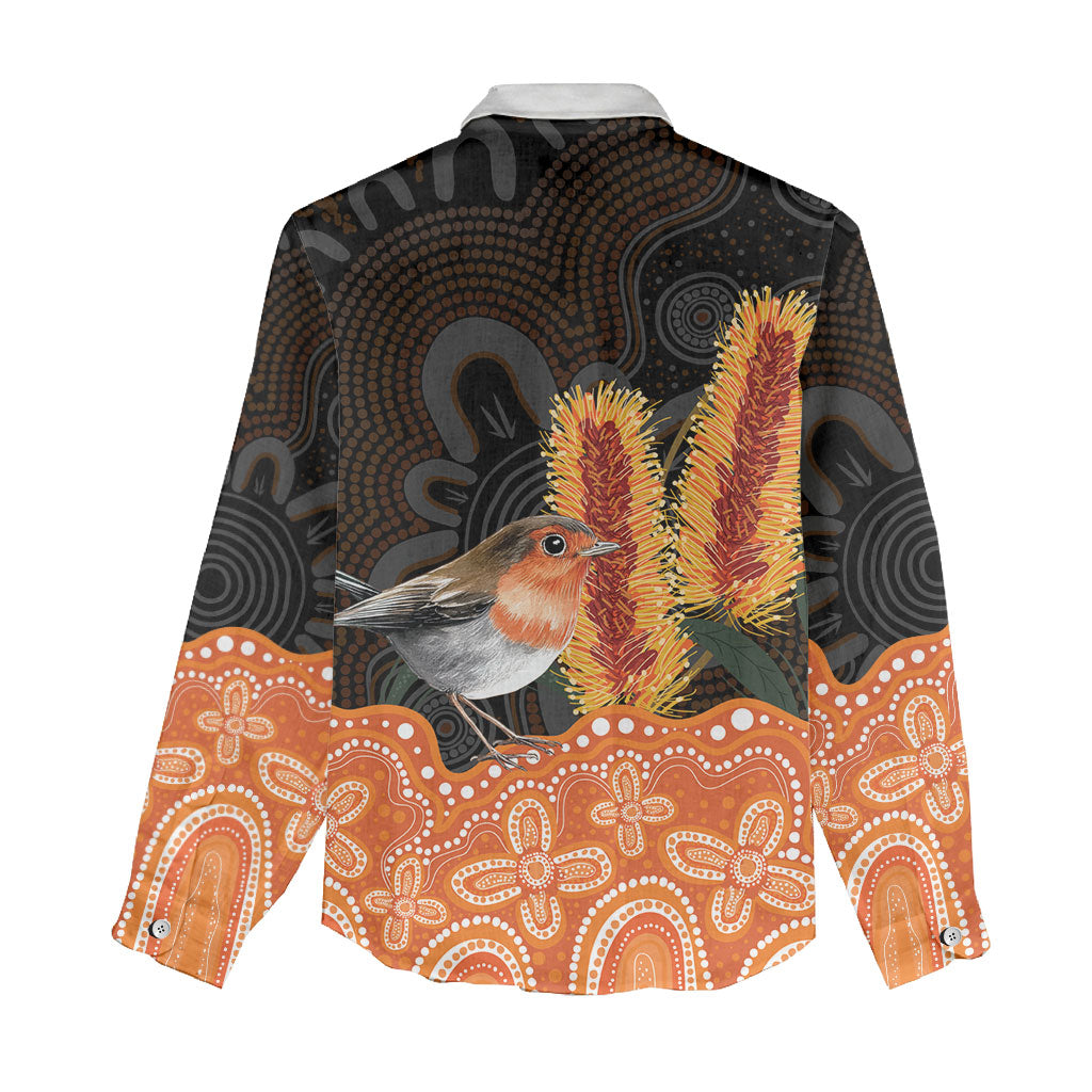 Australia Leukemia Awareness Month Women Casual Shirt Flame Robin Bottlebrush Aboriginal Art