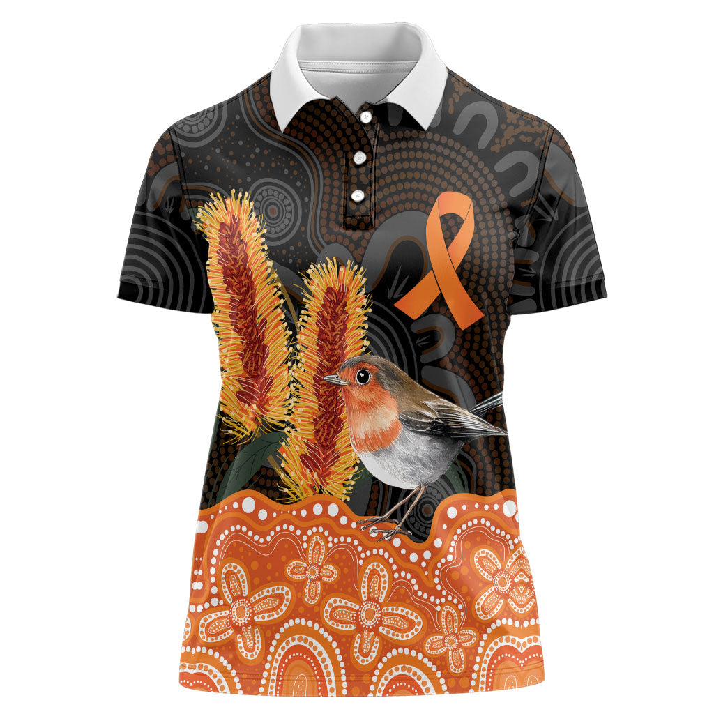 Australia Leukemia Awareness Month Women Polo Shirt Flame Robin Bottlebrush Aboriginal Art