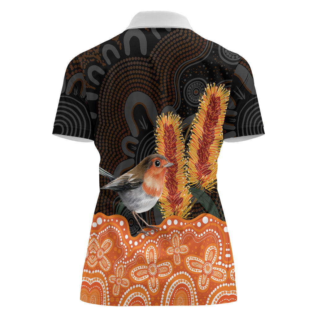 Australia Leukemia Awareness Month Women Polo Shirt Flame Robin Bottlebrush Aboriginal Art