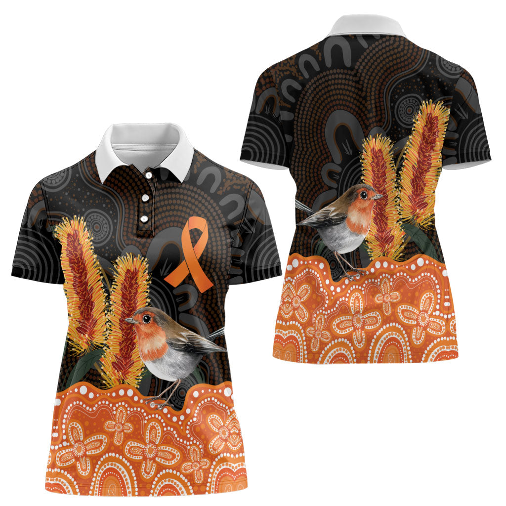 Australia Leukemia Awareness Month Women Polo Shirt Flame Robin Bottlebrush Aboriginal Art