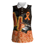 Australia Leukemia Awareness Month Women Sleeveless Polo Shirt Flame Robin Bottlebrush Aboriginal Art
