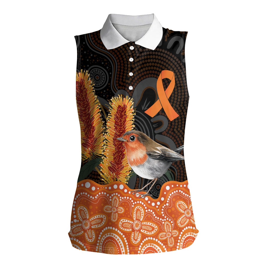 Australia Leukemia Awareness Month Women Sleeveless Polo Shirt Flame Robin Bottlebrush Aboriginal Art