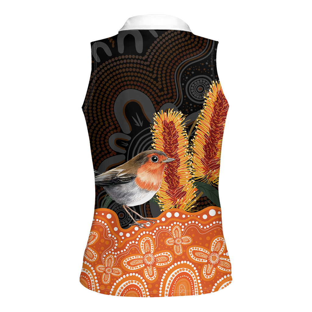 Australia Leukemia Awareness Month Women Sleeveless Polo Shirt Flame Robin Bottlebrush Aboriginal Art