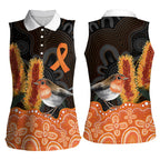 Australia Leukemia Awareness Month Women Sleeveless Polo Shirt Flame Robin Bottlebrush Aboriginal Art