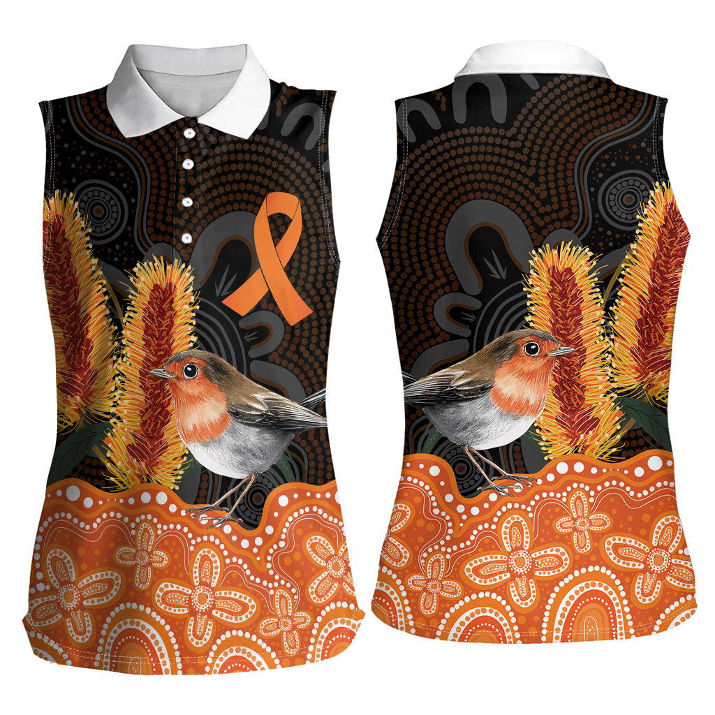 Australia Leukemia Awareness Month Women Sleeveless Polo Shirt Flame Robin Bottlebrush Aboriginal Art