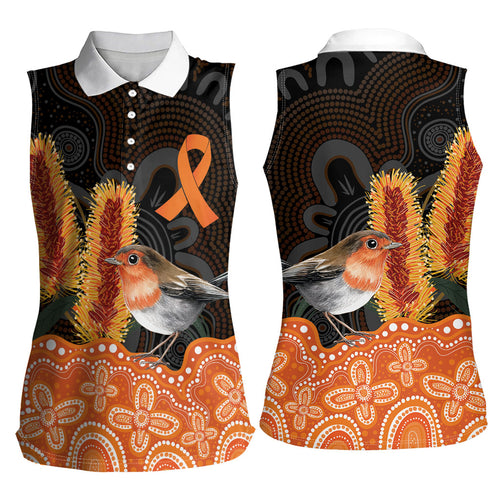 Australia Leukemia Awareness Month Women Sleeveless Polo Shirt Flame Robin Bottlebrush Aboriginal Art