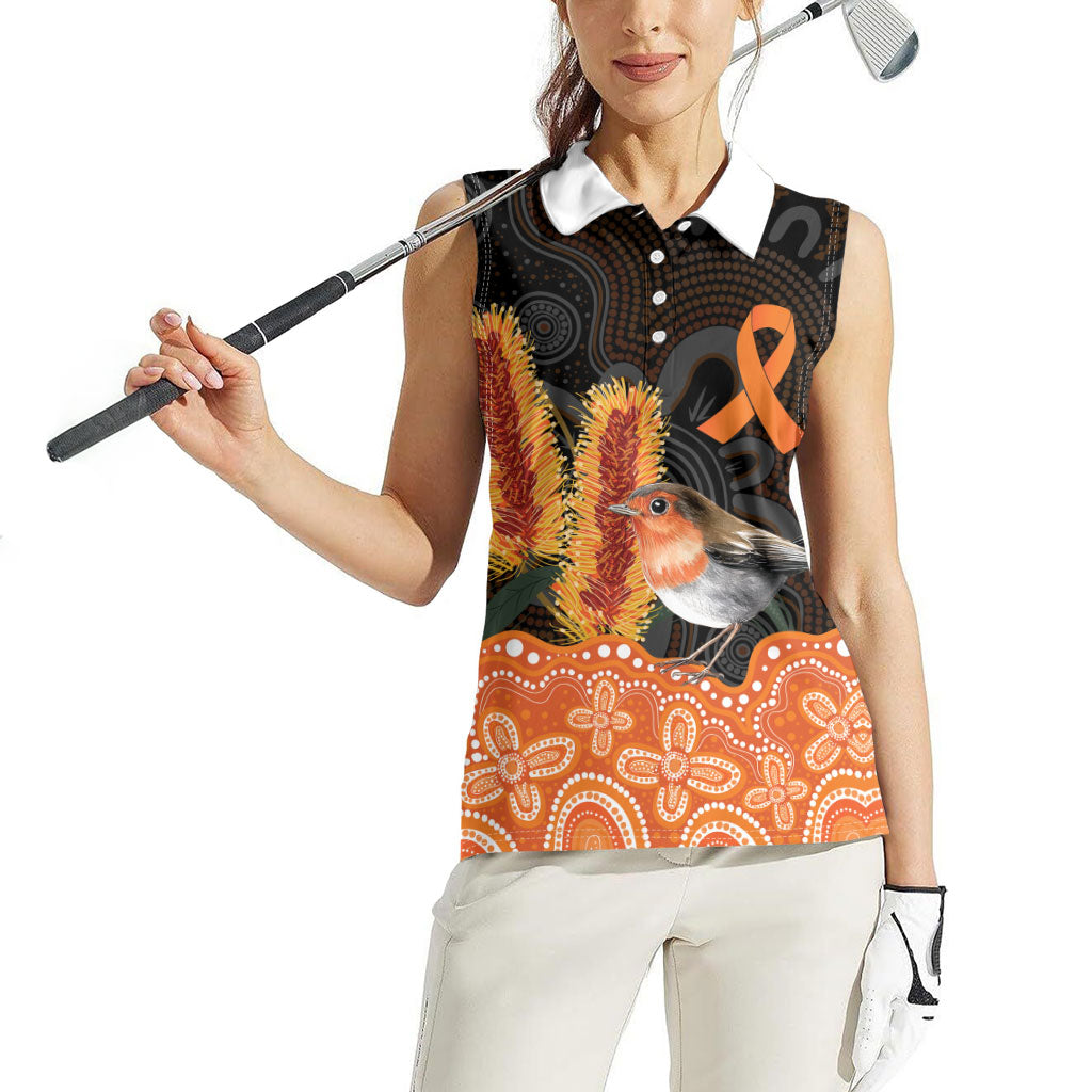 Australia Leukemia Awareness Month Women Sleeveless Polo Shirt Flame Robin Bottlebrush Aboriginal Art