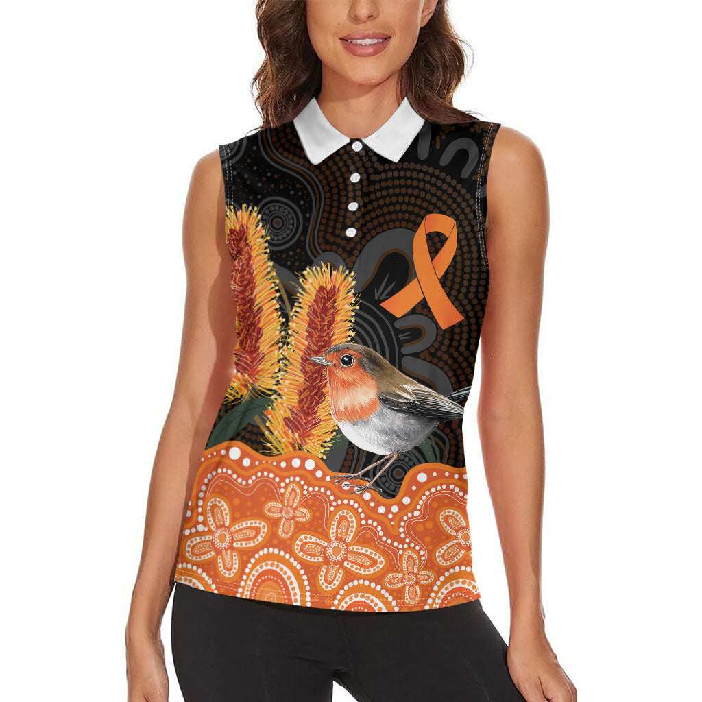 Australia Leukemia Awareness Month Women Sleeveless Polo Shirt Flame Robin Bottlebrush Aboriginal Art