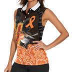 Australia Leukemia Awareness Month Women Sleeveless Polo Shirt Flame Robin Bottlebrush Aboriginal Art
