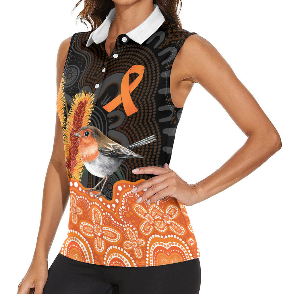 Australia Leukemia Awareness Month Women Sleeveless Polo Shirt Flame Robin Bottlebrush Aboriginal Art