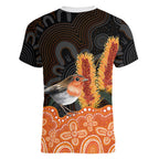Australia Leukemia Awareness Month Women V-Neck T-Shirt Flame Robin Bottlebrush Aboriginal Art