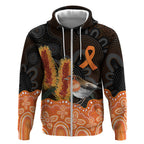 Australia Leukemia Awareness Month Zip Hoodie Flame Robin Bottlebrush Aboriginal Art