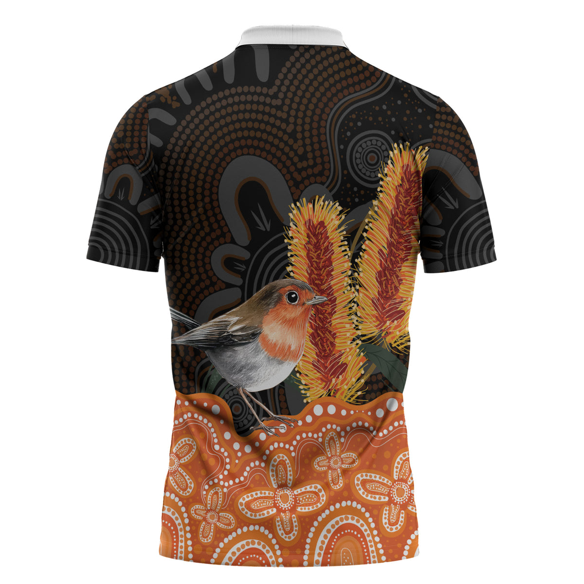 Australia Leukemia Awareness Month Zipper Polo Shirt Flame Robin Bottlebrush Aboriginal Art