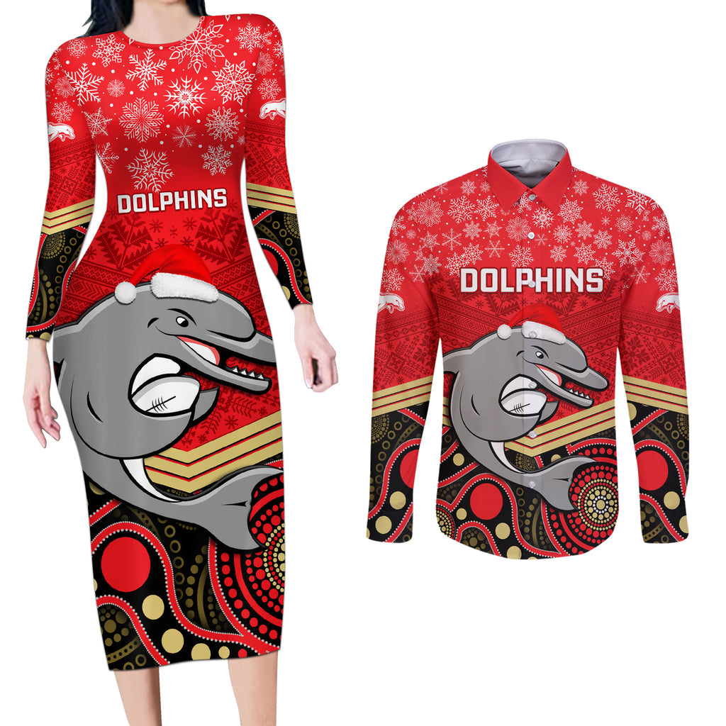 custom-dolphins-rugby-christmas-couples-matching-long-sleeve-bodycon-dress-and-long-sleeve-button-shirt-merry-xmas-2023-mix-aboriginal-art