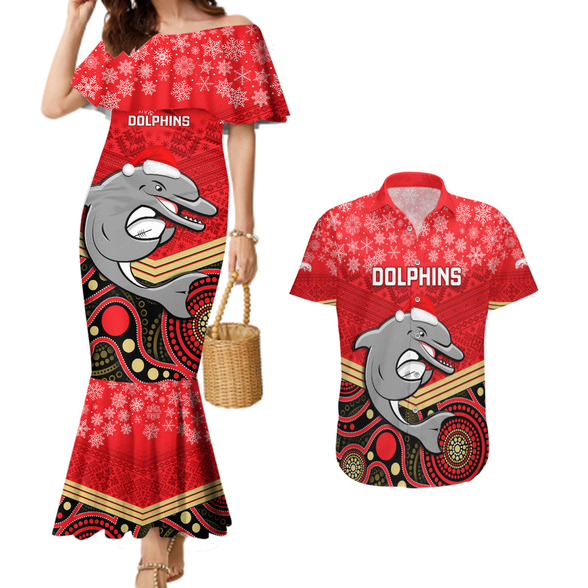 custom-dolphins-rugby-christmas-couples-matching-mermaid-dress-and-hawaiian-shirt-merry-xmas-2023-mix-aboriginal-art