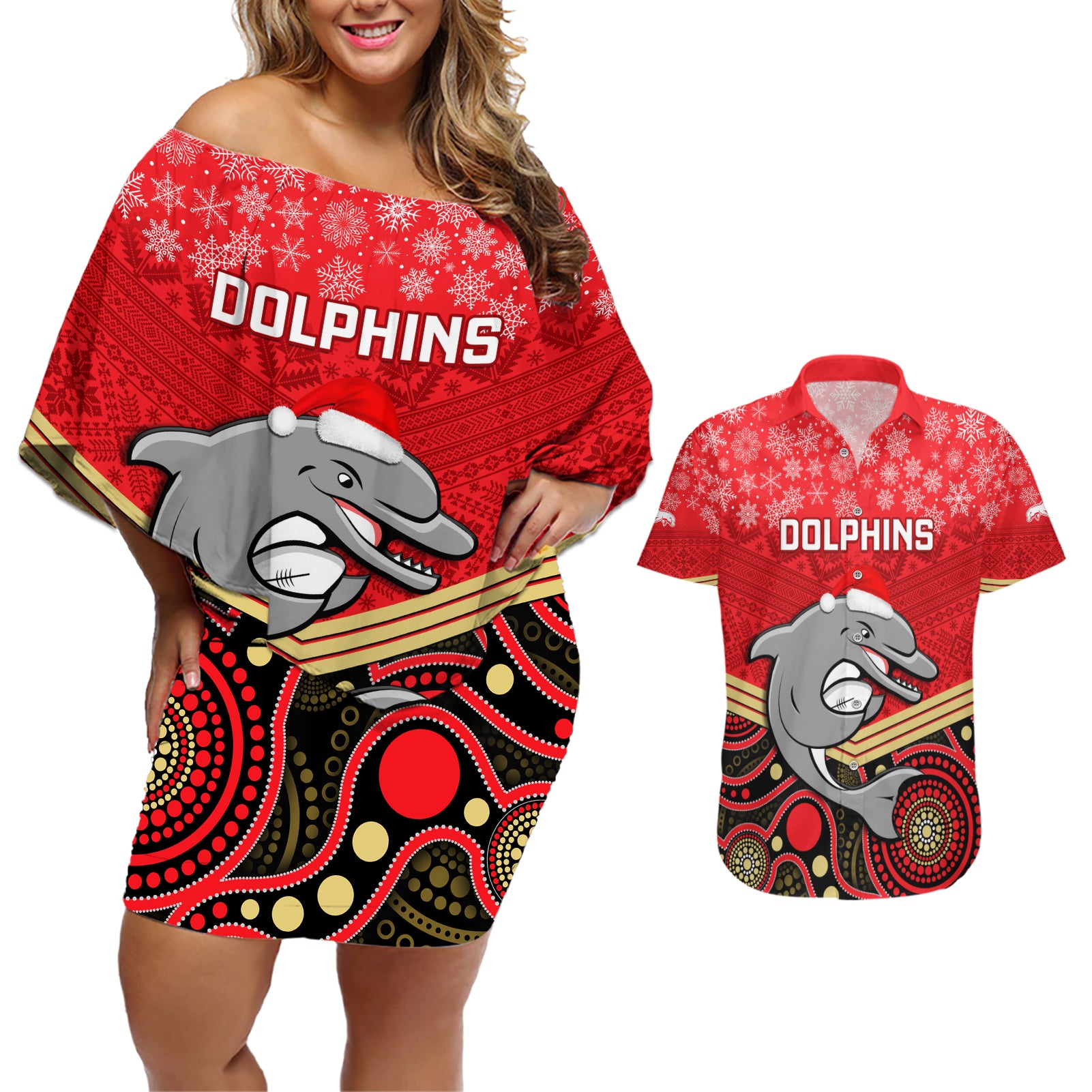 custom-dolphins-rugby-christmas-couples-matching-off-shoulder-short-dress-and-hawaiian-shirt-merry-xmas-2023-mix-aboriginal-art