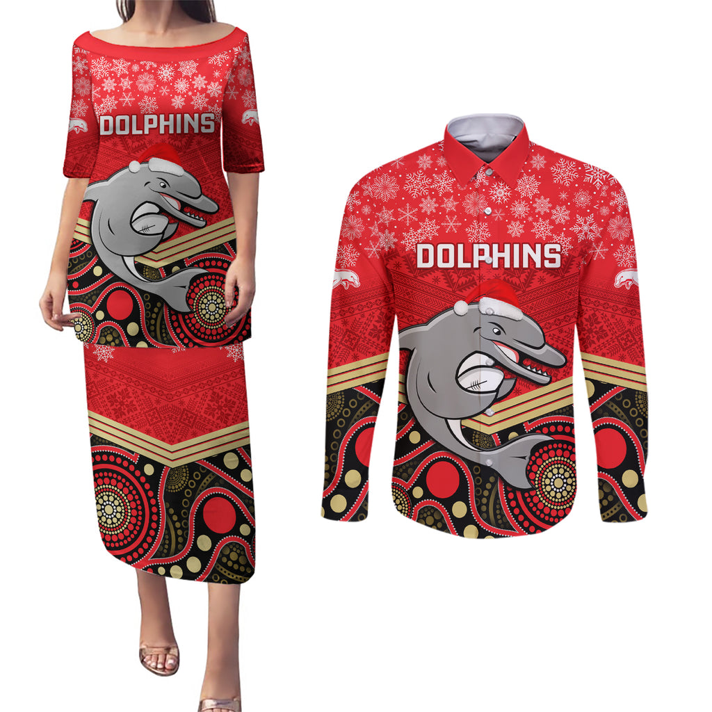 custom-dolphins-rugby-christmas-couples-matching-puletasi-dress-and-long-sleeve-button-shirt-merry-xmas-2023-mix-aboriginal-art