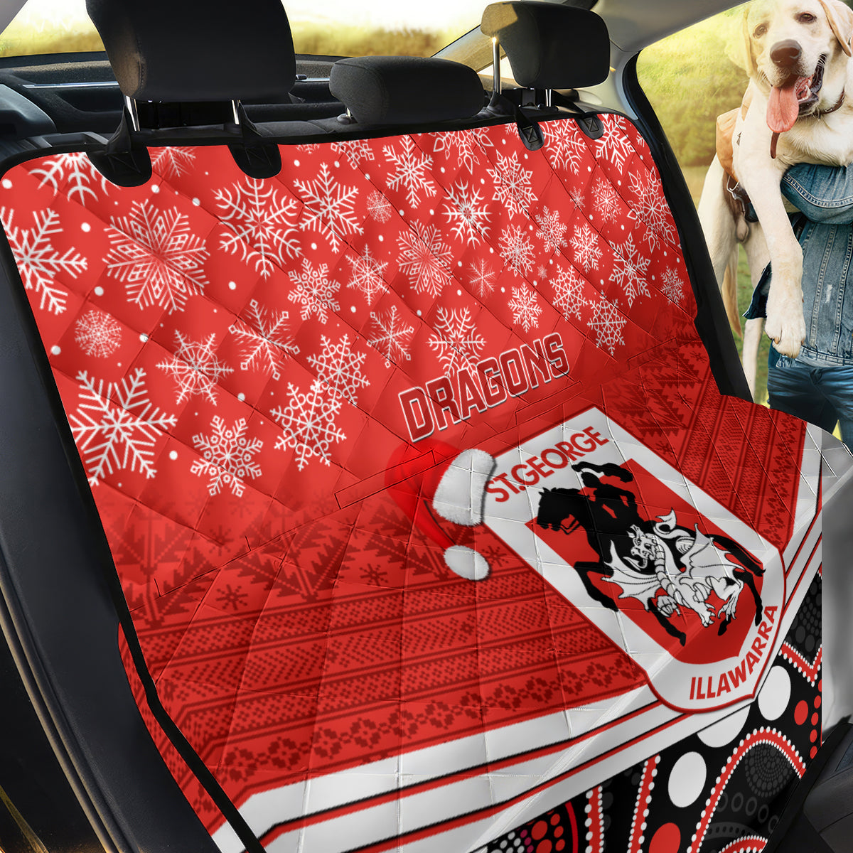 custom-dragons-rugby-christmas-back-car-seat-cover-merry-xmas-2023-mix-aboriginal-art